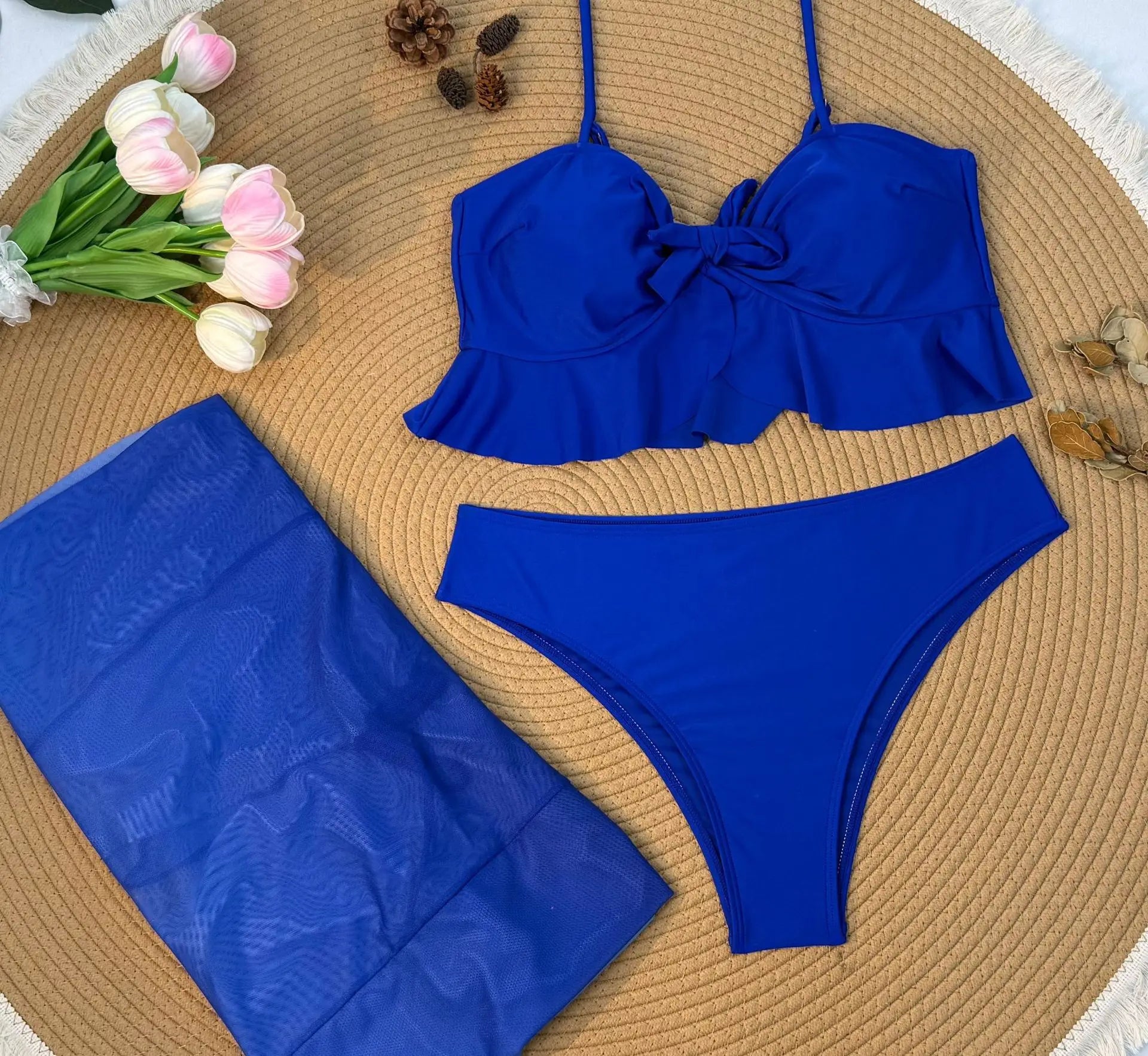 Cikini Sexy Gradient Color Three Piece Swimsuit Mesh Bikinis Set Summer Beach Swimwear Bathing Suit For Women