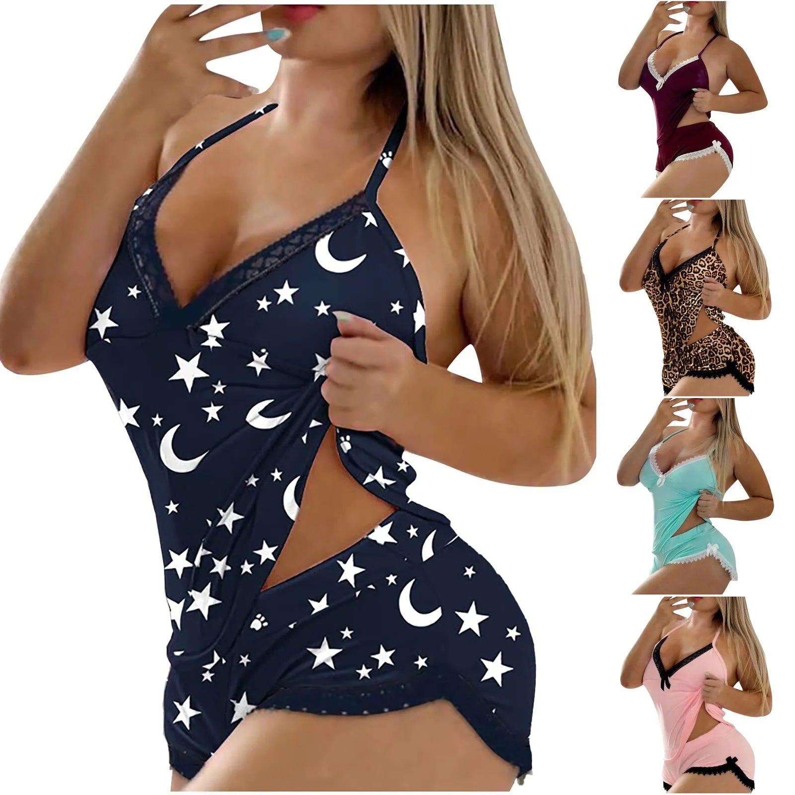 Women Sexy Lace Corset Lingerie Sleepwear Sleeveless Soft V-Neck Suspenders Pajamas Available In Multiple Colors