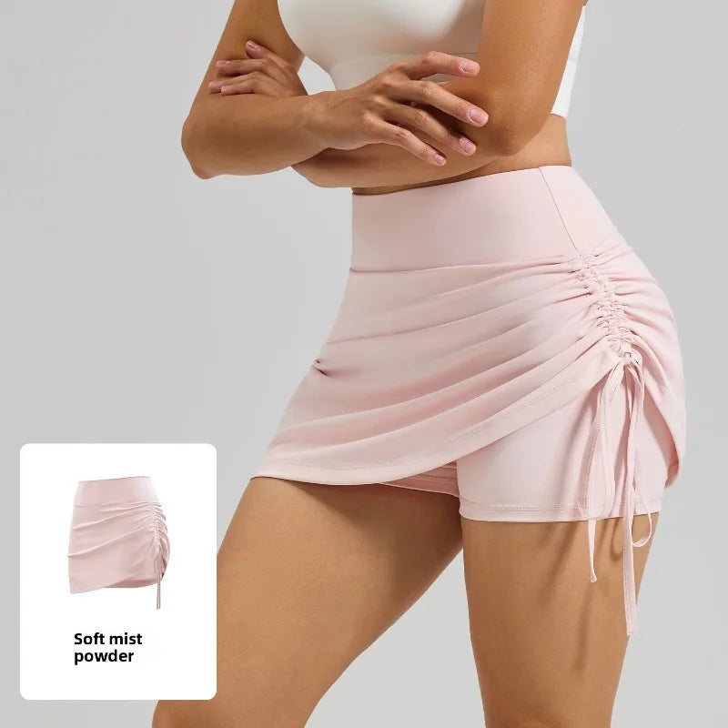 2026 Summer Hot Women's Sports Skirt Anti-running Skirt High Waist Running Shorts Fake Two-piece Yoga Shorts Drawstring Sexy Fit