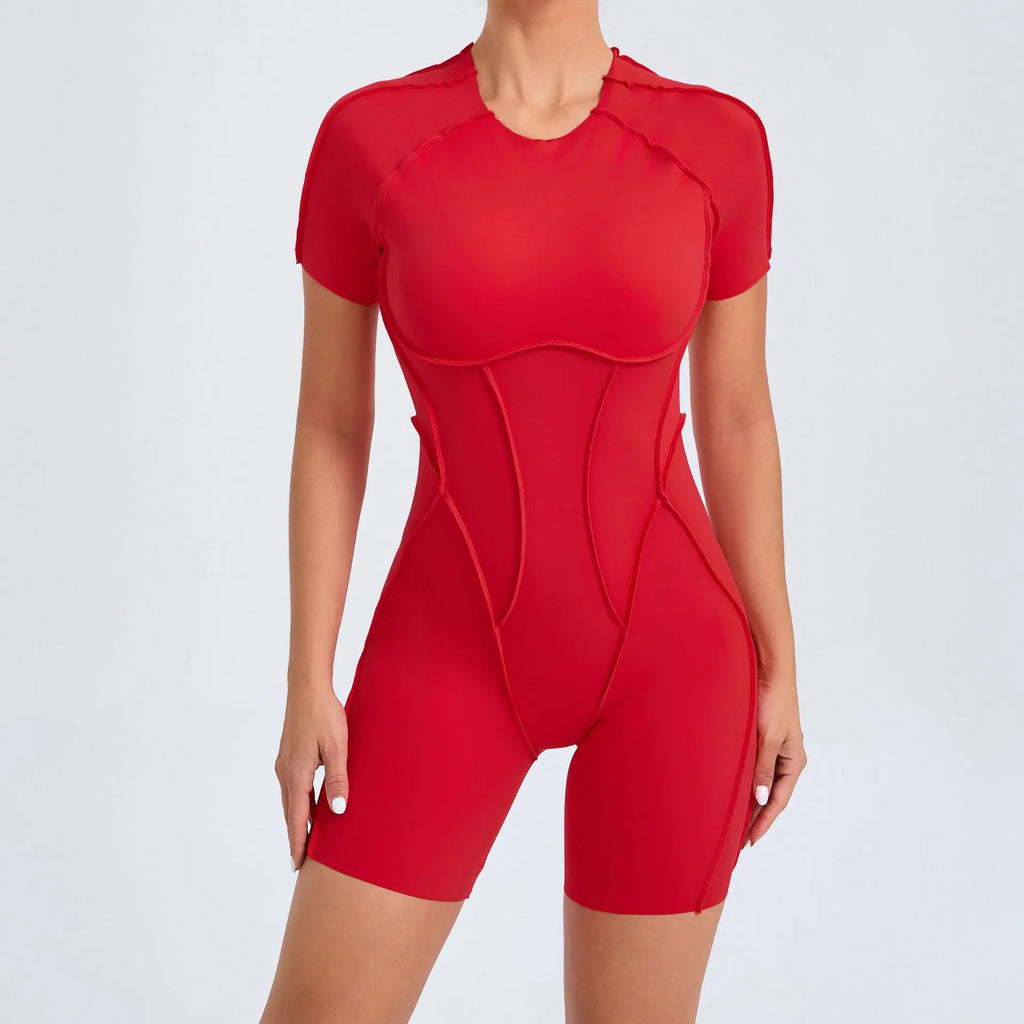 2026 Pad Nylon Women Bodysuit Fitness Yoga Set Splicing Exposed V Butt One-Piece Shorts Set Gym Sports Push Up Cycling Jumpsuit