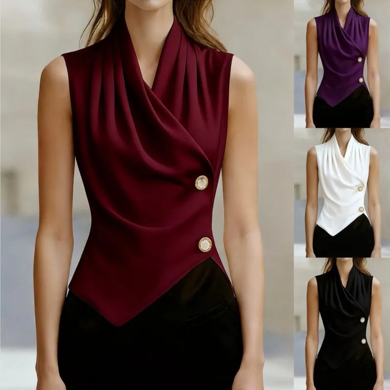 Women's Blouses 2026 New Summer Fashion V-neck Commuter Twist Pleated Sexy Versatile Sleeveless Shirt Casual Tops Women Clothing