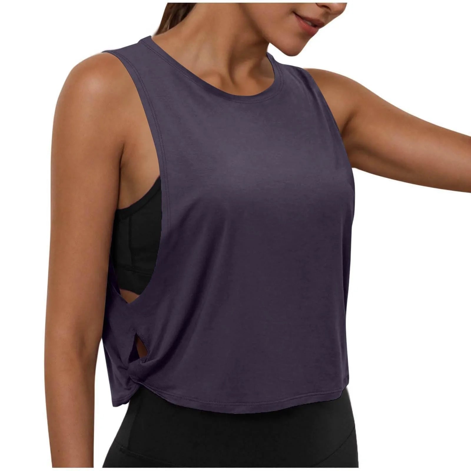 Women Sleeveless Yoga Tops Athletic Vest Breathable Blouse Cover Up Gym Workout Cool T-Shirt Running Short Tank Crop Top