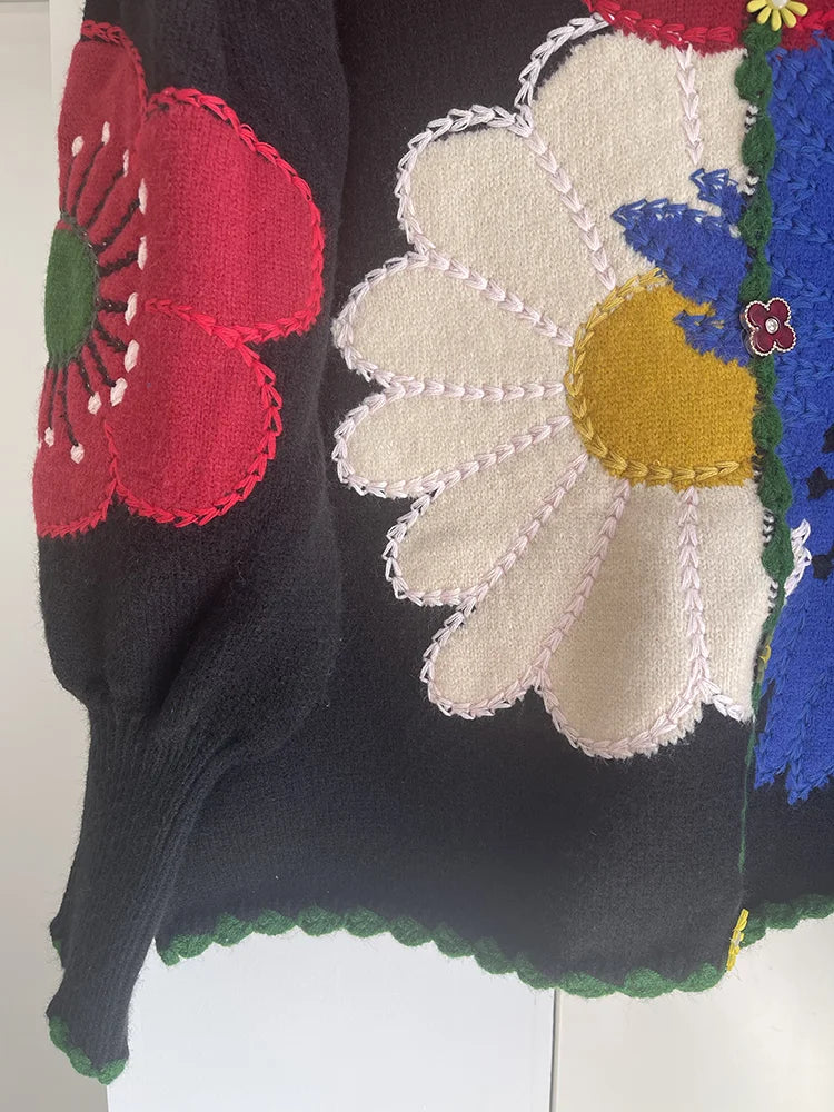 Vintage Flower Embroidery Knitted Top High Quality Women Fashion Cardigan Fashion Trends Autumn/Winter New in Chic Sweater Coat