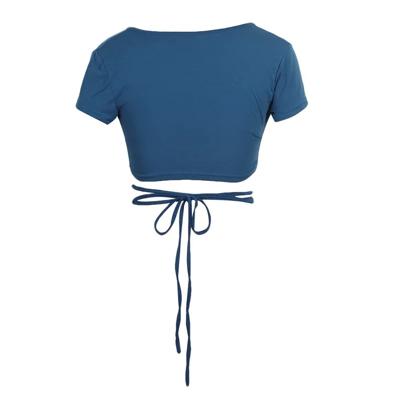 Summer Solid V Neck T Shirts Women Short Sleeve Short Tops Crop Tops Ladies Y2K Tops Tees Female Shirts White Pink