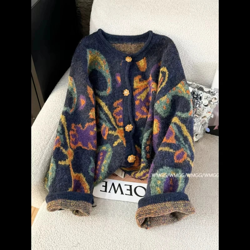 New Sweater Cardigan for Women Winter Thickened Metal le Retro Fashionable Embroidery Soft Glutinous Lazy Knitted Jacket