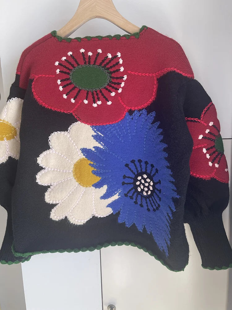 Vintage Flower Embroidery Knitted Top High Quality Women Fashion Cardigan Fashion Trends Autumn/Winter New in Chic Sweater Coat
