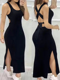 Women's Summer Solid Color Backless Cross-Strap Sexy Dress