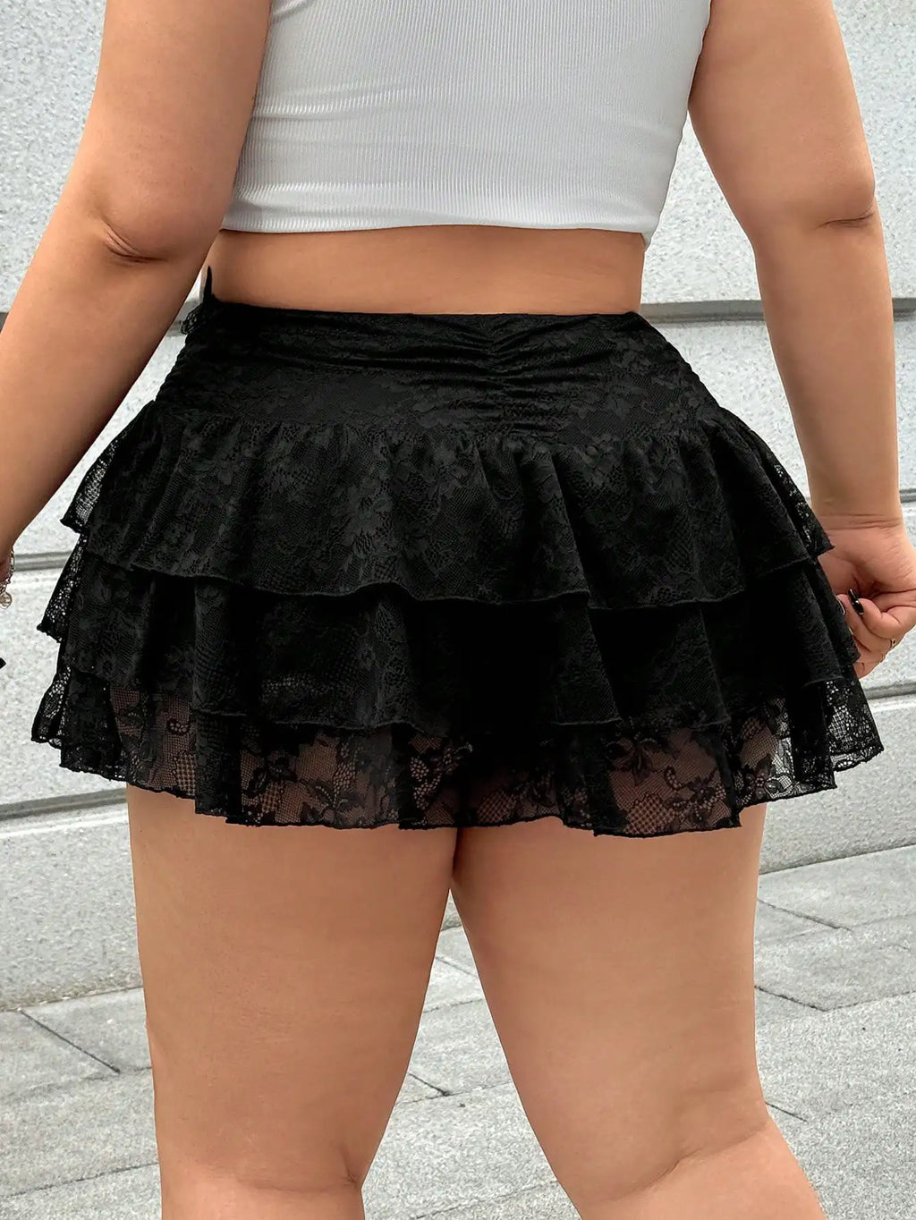 Plus Size Lace Ruffle Layered Cake Mini Skirt
