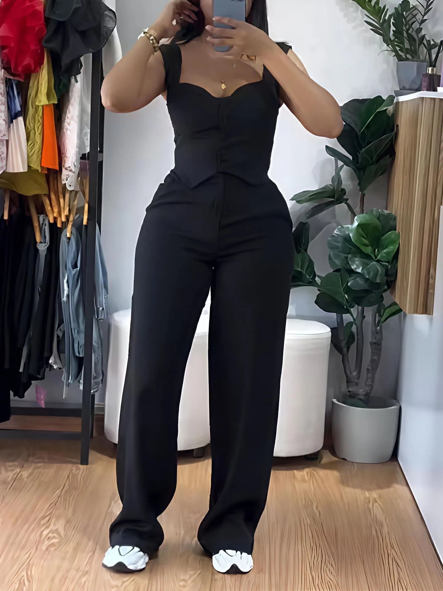 2026 American European New Fashion Women's Elegant Solid Color Trendy 2 Piece Sets Strapeless Suspender Vest Trousers Female