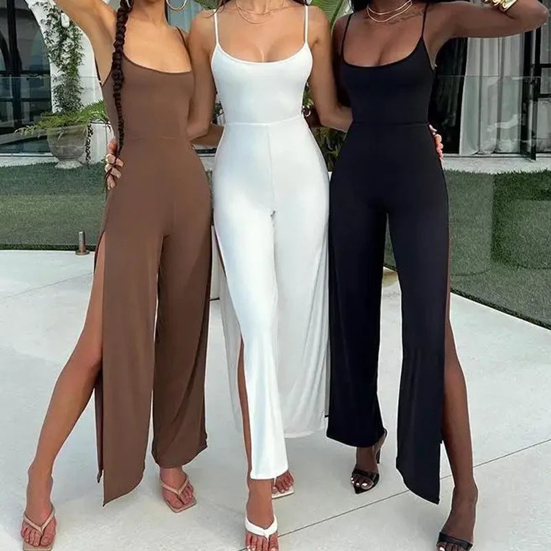 Sexy Backless Bandage Women Jumpsuit Fashion Sleeveless Elegant Split Bodysuit Women Casual Slim Fit Lady Playsuits New Solid