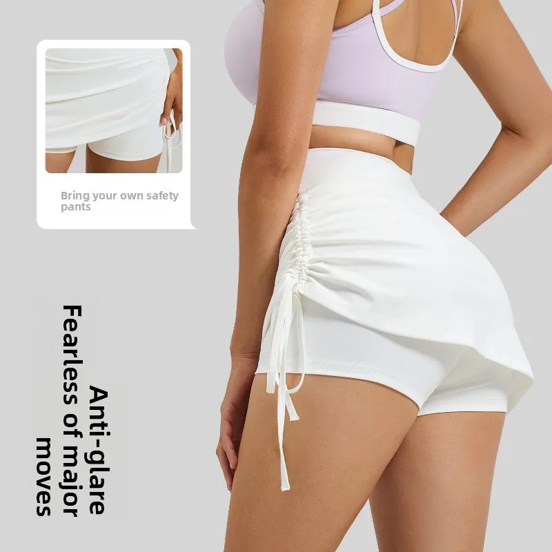 2026 Summer Hot Women's Sports Skirt Anti-running Skirt High Waist Running Shorts Fake Two-piece Yoga Shorts Drawstring Sexy Fit
