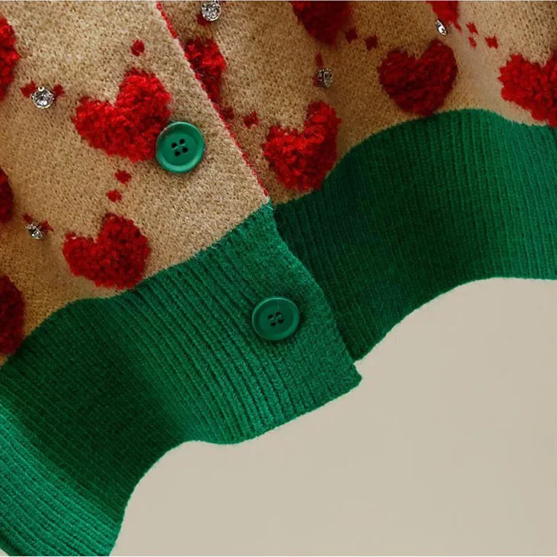 Heart Plaid Viscose Wool Thick O-Neck Vintage Knitted Women's Cardigans Sweater Fashion Single Breasted Short Cardigan For Women