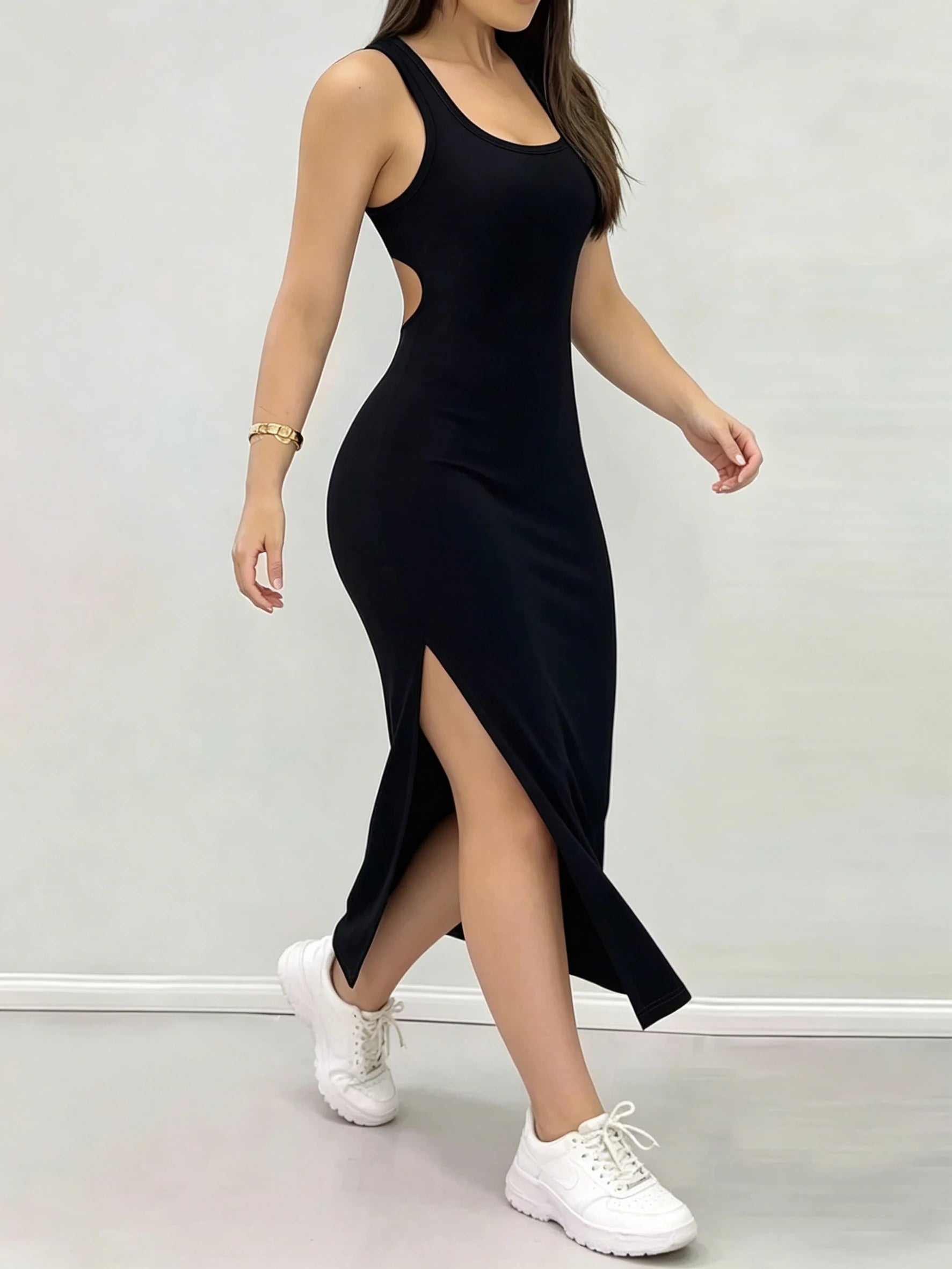 Women's Summer Solid Color Backless Cross-Strap Sexy Dress