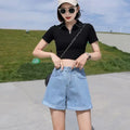 Wide Female Short Jeans Pants Korean Style Women's Denim Shorts With Waist Pocket Design XXL Elegant Low Price Youthful Kpop XL
