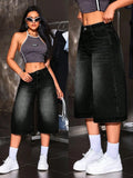 American Retro Hot Girl Style Distressed Fleece Hem Jeans Mid-Thigh Pants, Must-Have Streetwear, High Waist Loose-Fitting Casual