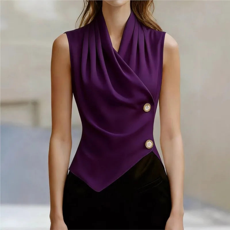 Women's Blouses 2026 New Summer Fashion V-neck Commuter Twist Pleated Sexy Versatile Sleeveless Shirt Casual Tops Women Clothing