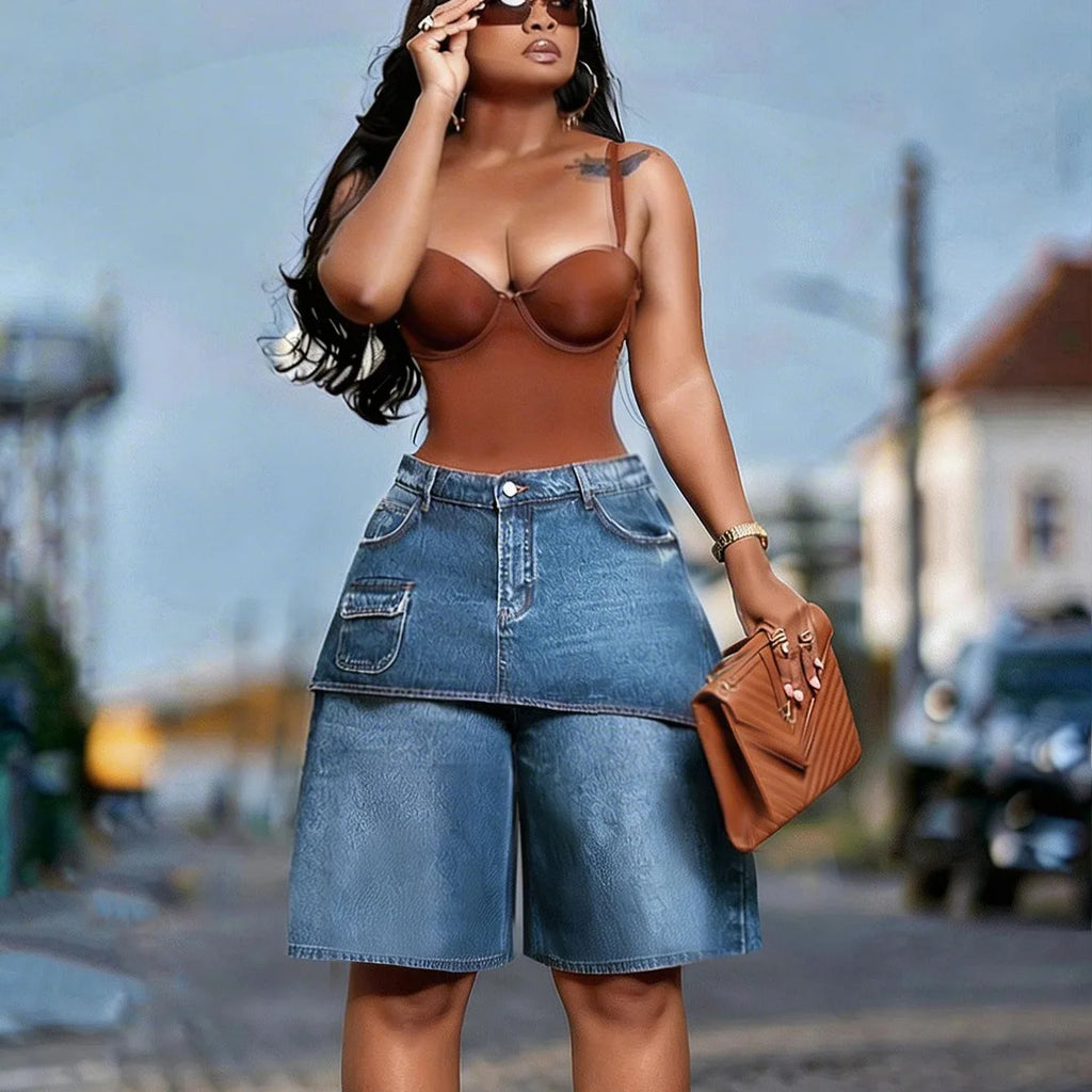 Women Denim Short Pant Jeans Vintage Wide Leg Pants High Waist Straight Trousers Y2k Streetwear Elegant Work Casual Summer