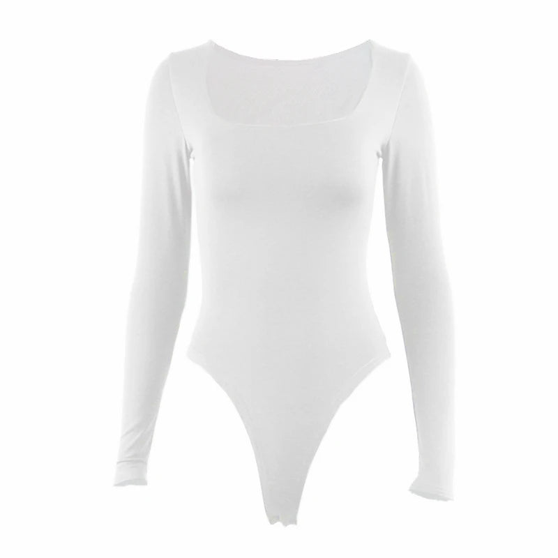 Long Sleeve Bodysuits Spring 2026 Square-Cut Collar Solid Bodycon Elastic Romper Sexy Y2k Women Clothing Fashion Club Party 2520