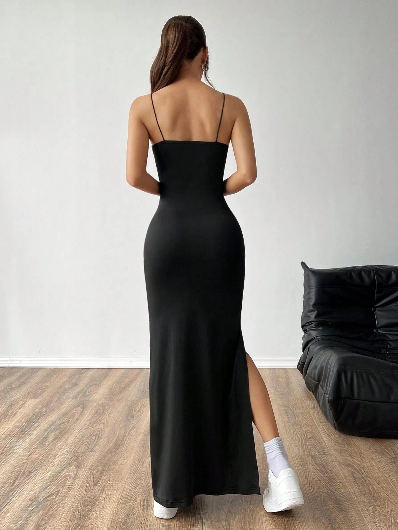 Women's Solid Color High Slit Spaghetti Strap Dress