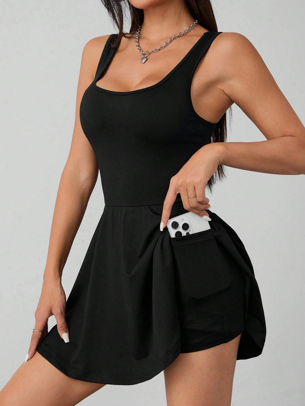 Ladies Elegant Sexy Spring Summer Square Collar Pocket Safety Pants Dress Fashionable Women's Clothing