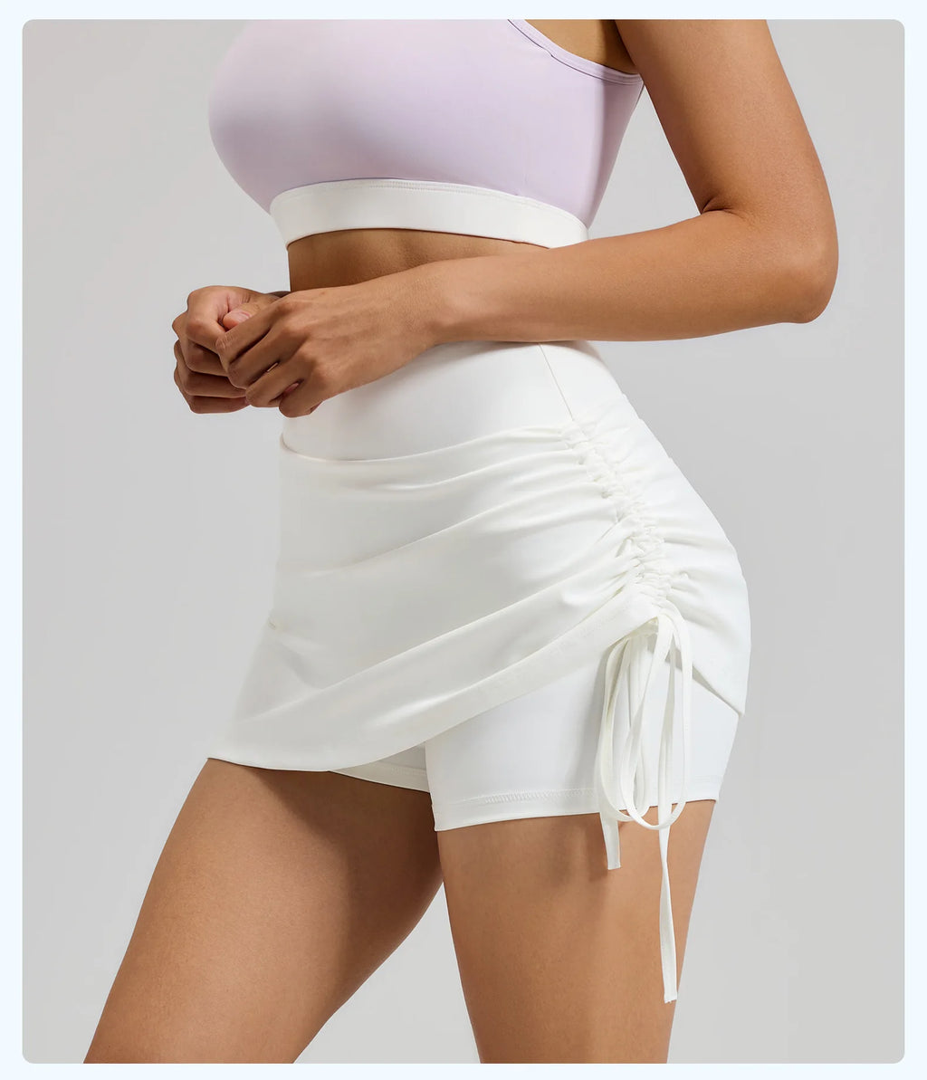 2026 Summer Hot Women's Sports Skirt Anti-running Skirt High Waist Running Shorts Fake Two-piece Yoga Shorts Drawstring Sexy Fit