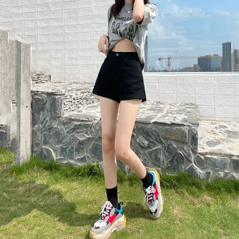 Wide Female Short Jeans Pants Korean Style Women's Denim Shorts With Waist Pocket Design XXL Elegant Low Price Youthful Kpop XL