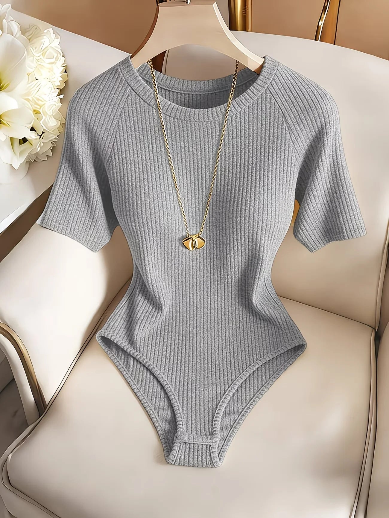 3pcs Women'S Round Neck Short Sleeve Jumpsuit, Basic Casual Style