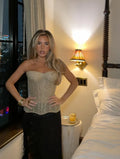 Women Glitter Sequin Fishbone Strapless Top Sexy Off-shoulder Backless Waist Cinching Cropped Blouse 2026 Lady Club Party Tops
