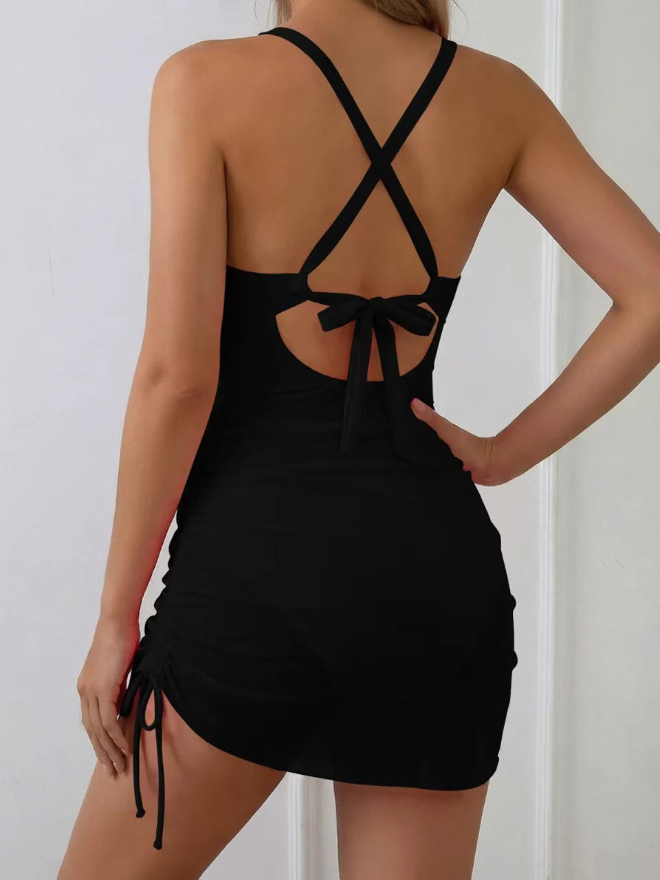 2026 Strappy Plunging Hollow Swimwear Women One Piece Drawstring Beach Dress Swimsuit Female Bathing Swimming Suit Beachwear