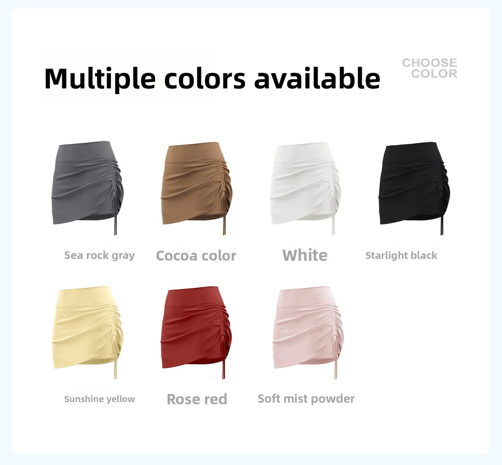2026 Summer Hot Women's Sports Skirt Anti-running Skirt High Waist Running Shorts Fake Two-piece Yoga Shorts Drawstring Sexy Fit