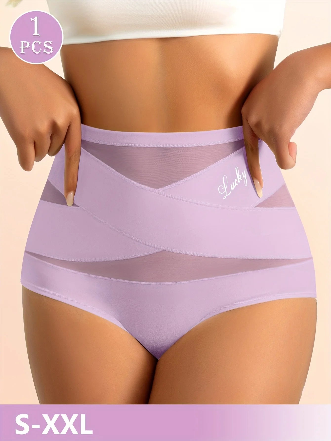 1pcs High Waisted Women's Panties Breathable Mesh Cross Tummy Cinching Ice Silk No Trace Triangle Panties Tummy Tuck Shape