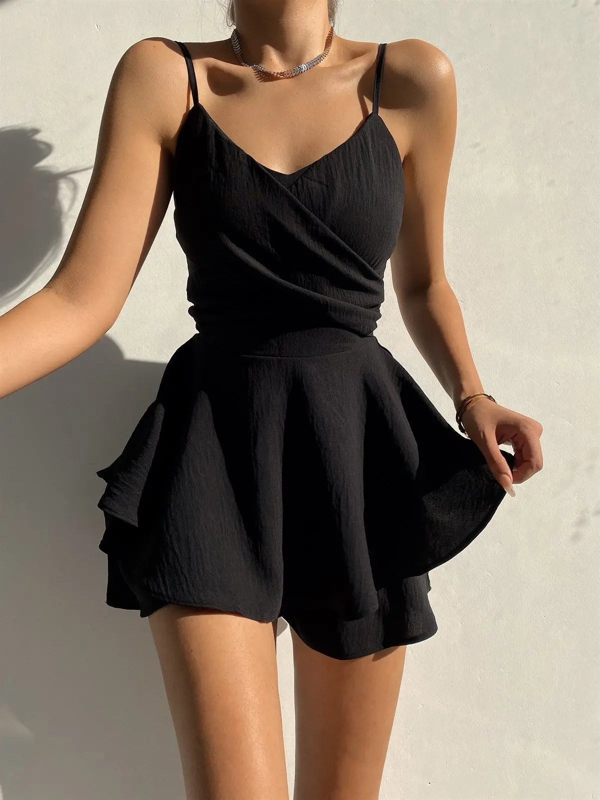 2026 Slim Suspender Strap Sexy Jumpsuits Y2k Ruffles Rompers Summer Casual Threaded Slip Playsuits Female Elegant Skirt Pants