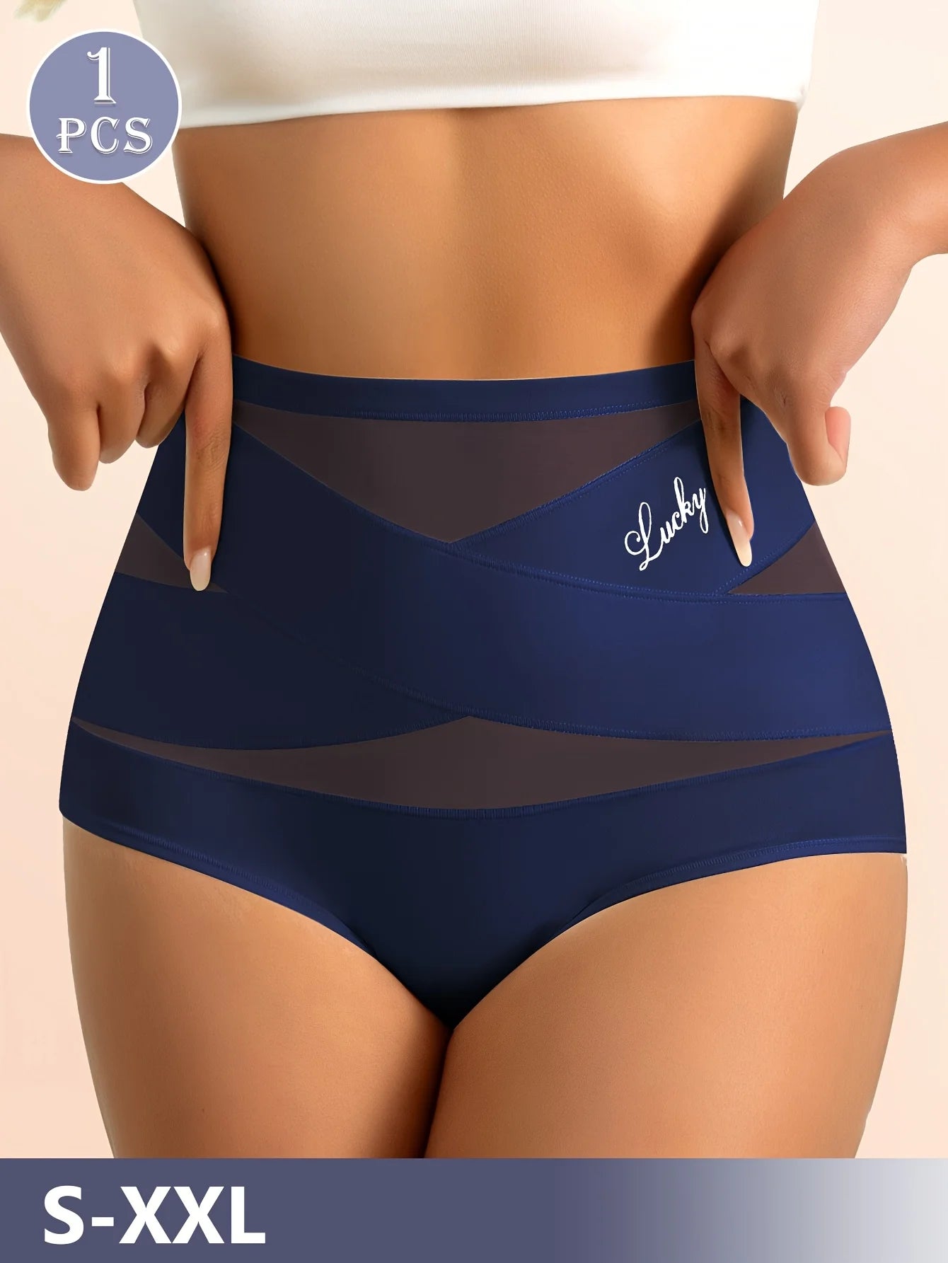 1pcs High Waisted Women's Panties Breathable Mesh Cross Tummy Cinching Ice Silk No Trace Triangle Panties Tummy Tuck Shape