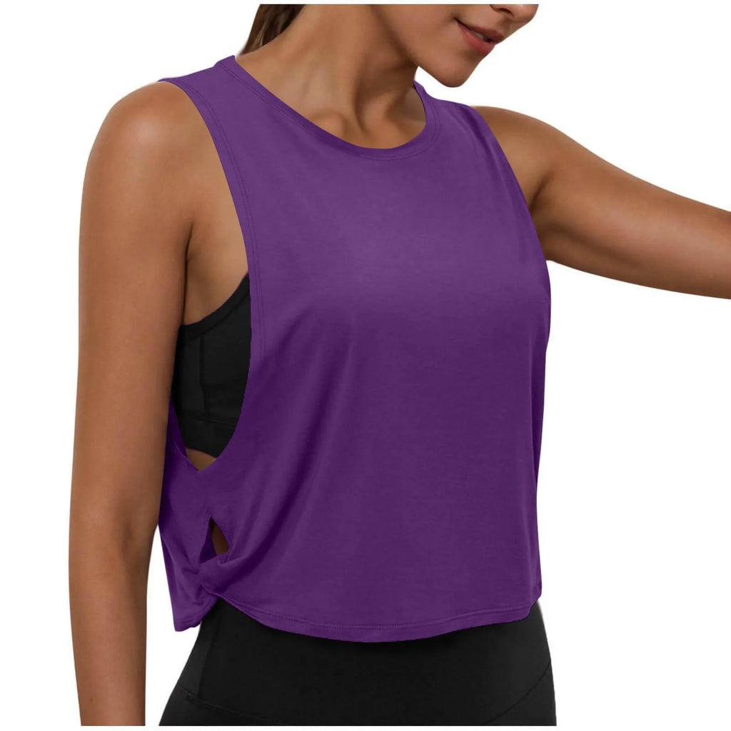 Women Sleeveless Yoga Tops Athletic Vest Breathable Blouse Cover Up Gym Workout Cool T-Shirt Running Short Tank Crop Top