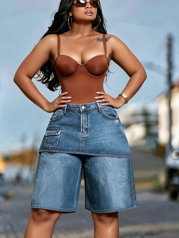 Women Denim Short Pant Jeans Vintage Wide Leg Pants High Waist Straight Trousers Y2k Streetwear Elegant Work Casual Summer