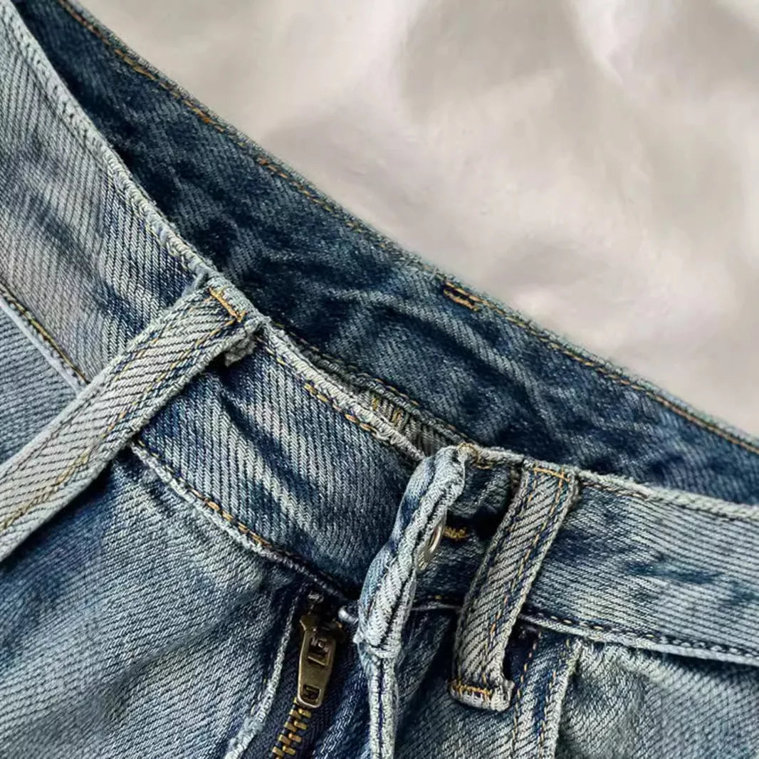 2026 Women Denim Shorts High Waist Vintage Washed Straight Wide Leg Denim Jeans Zipper Closure Knee Length Jeans Short Pants