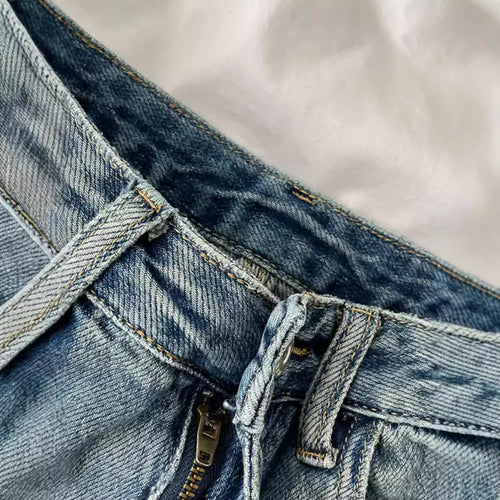 2026 Women Denim Shorts High Waist Vintage Washed Straight Wide Leg Denim Jeans Zipper Closure Knee Length Jeans Short Pants