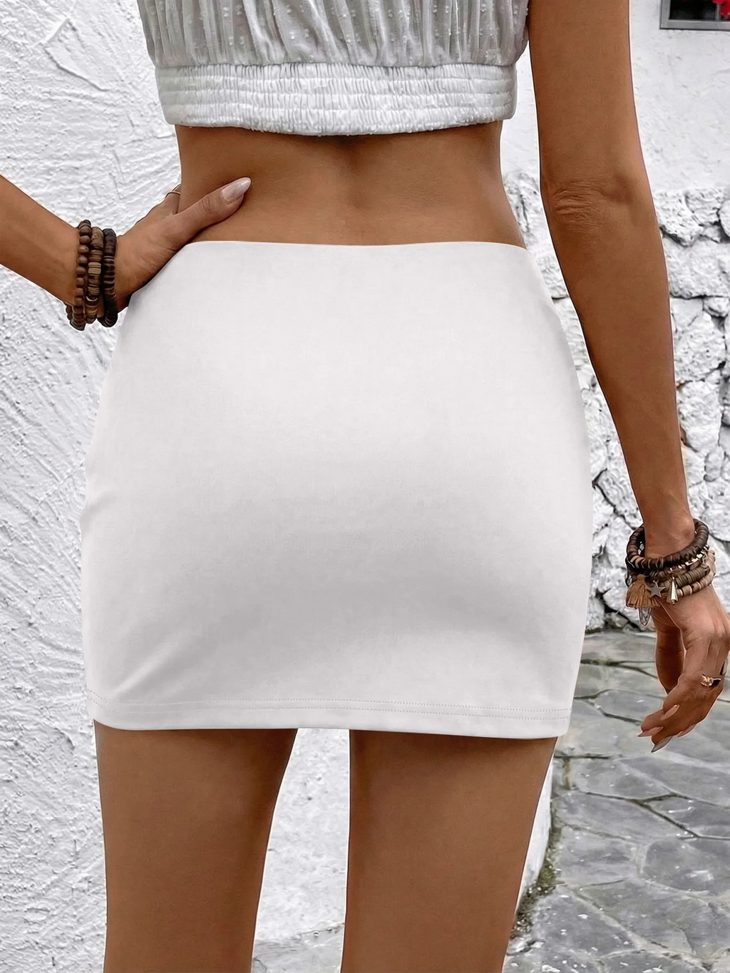 Women High Waist Solid Mini Bodycon Skirt Built-in Safety Shorts Stretchy Soft Pencil Short Skirt Club Party Casual Slim Bottoms
