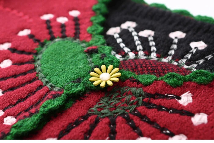 Vintage Flower Embroidery Knitted Top High Quality Women Fashion Cardigan Fashion Trends Autumn/Winter New in Chic Sweater Coat