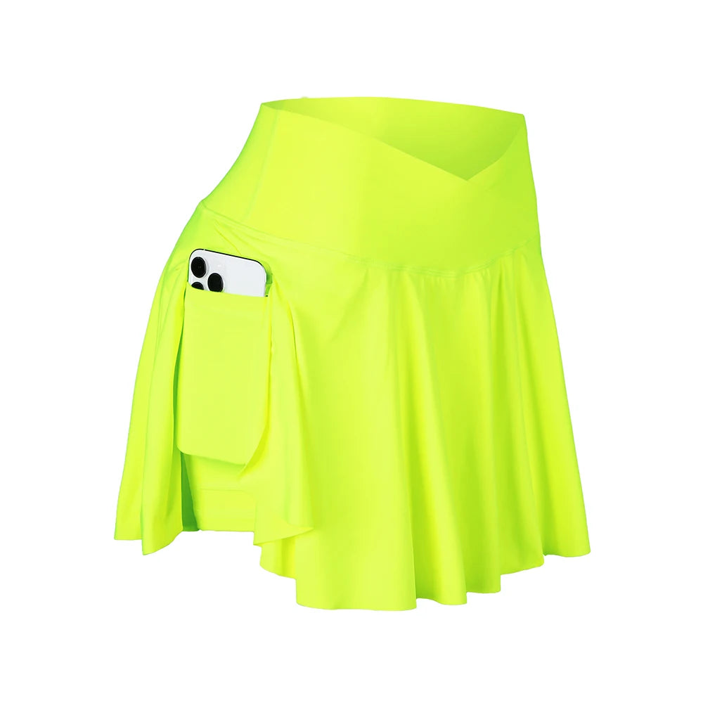 Womens Tennis Skirt with Pockets Crossover High Waisted Athletic Golf Skorts Running Workout Skirts 2 in 1 Fashion Streetwear
