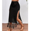 Women Knitted Texture Sarong Skirts Sexy High Slit Tassel Cover-Up Beach Summer Vacation Wrapped Skirt Bikini Cover Up