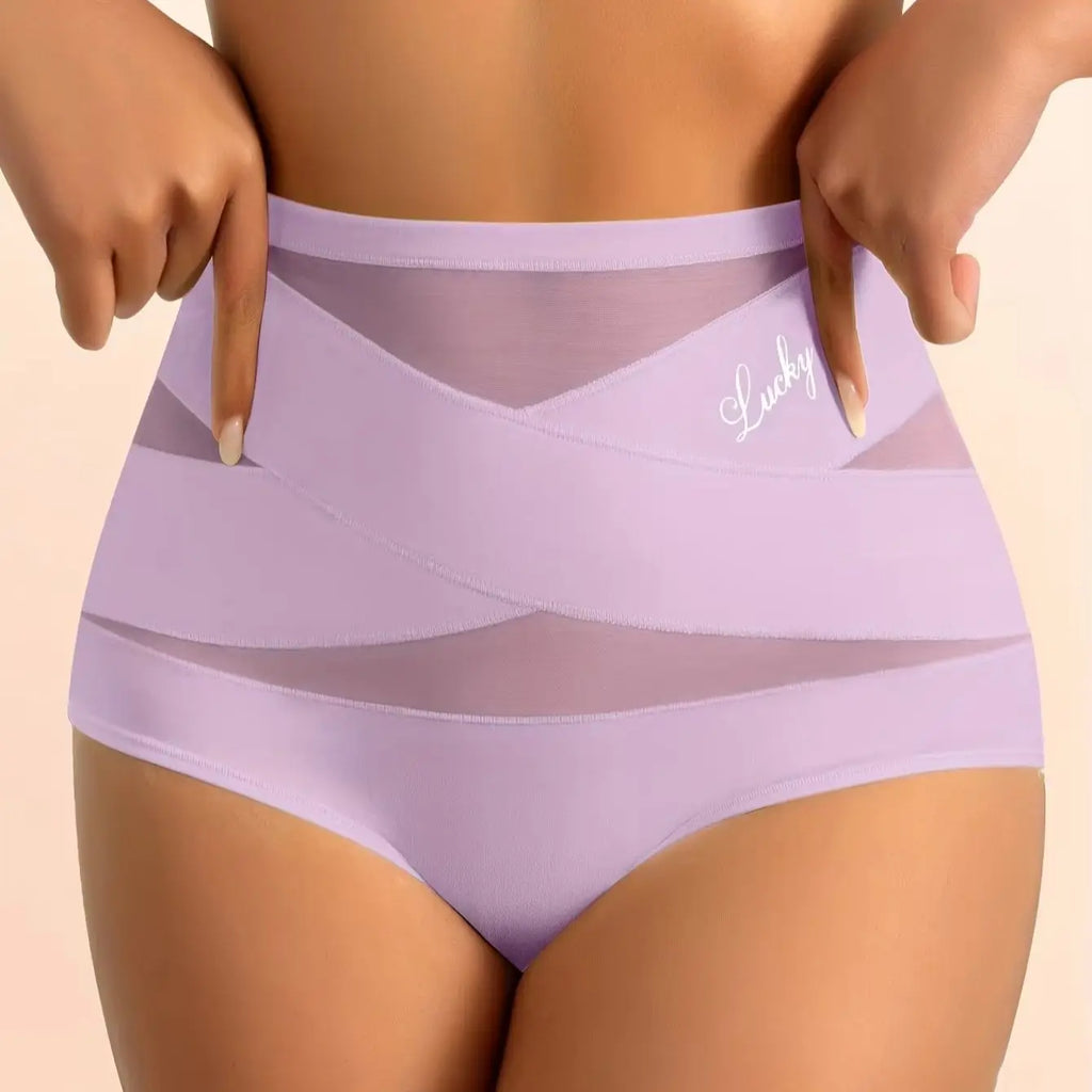 1pcs High Waisted Women's Panties Breathable Mesh Cross Tummy Cinching Ice Silk No Trace Triangle Panties Tummy Tuck Shape