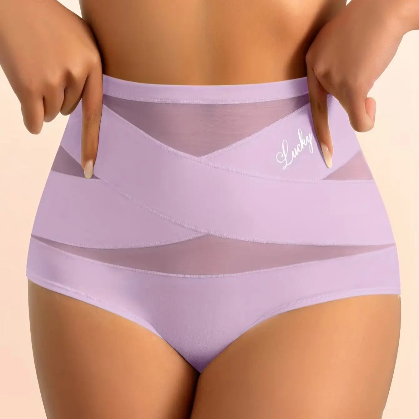 1pcs High Waisted Women's Panties Breathable Mesh Cross Tummy Cinching Ice Silk No Trace Triangle Panties Tummy Tuck Shape