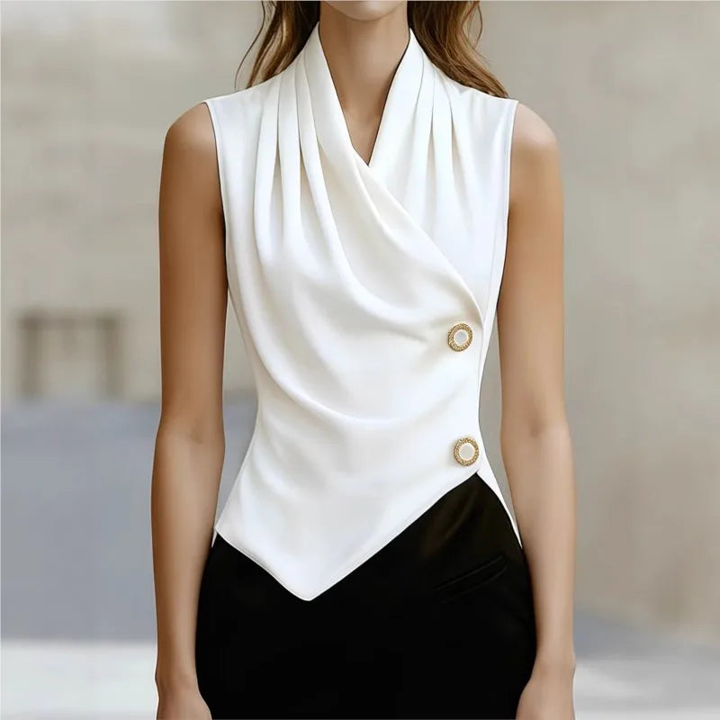 Women's Blouses 2026 New Summer Fashion V-neck Commuter Twist Pleated Sexy Versatile Sleeveless Shirt Casual Tops Women Clothing