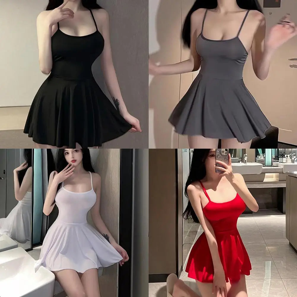 Solid Color Women Nightgown Sexy Sleeveless Scroop Neck Female Sleepwear Spaghetti Strap Nightwear Homewear Pajamas