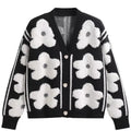 Flocked flower New  red knitted cardigan women's design  new high-end chic v-neck sweater coat  sweater mujer