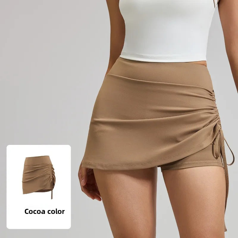 2026 Summer Hot Women's Sports Skirt Anti-running Skirt High Waist Running Shorts Fake Two-piece Yoga Shorts Drawstring Sexy Fit