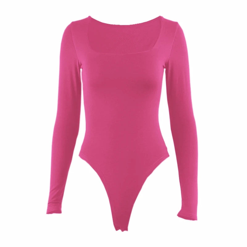 Long Sleeve Bodysuits Spring 2026 Square-Cut Collar Solid Bodycon Elastic Romper Sexy Y2k Women Clothing Fashion Club Party 2520