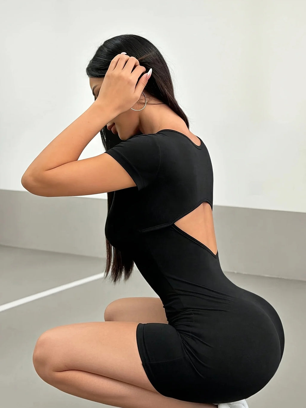 Women's Slim Fit Casual One-Piece Pants Backless Short Sleeve Hollow Design Fashionable Sexy Comfortable Y2K Style Onesie