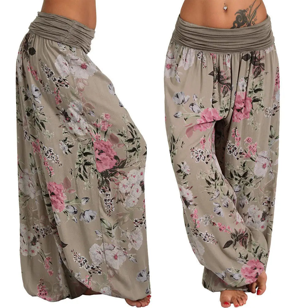 European and American women's clothing long style harem pants digital print long style wide leg pants casual pants plus size
